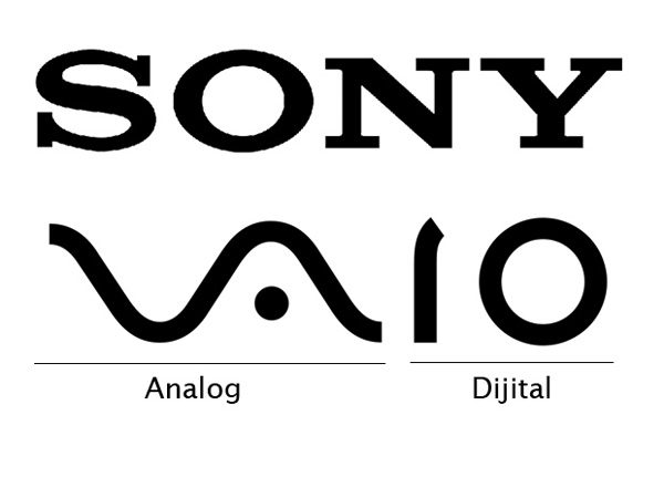 Sony<br /><br />Sony’nin dizüstü bilgisayarları için kullandığı VAIO markasının logosunda analog ve dijital sinyaller bir arada resmedilmiş. VA harfleri analog sinyalleri oluştururken, IO harfleri dijital sinyallere karşılık geliyor.