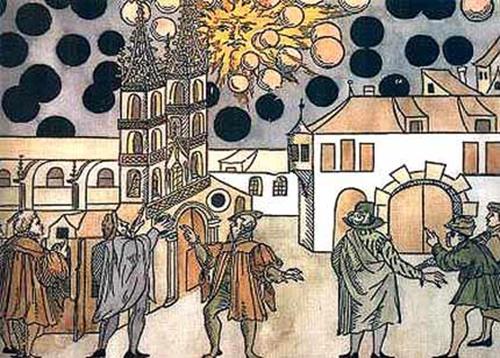 Basel olayı<br /><br />Samuel Coccius tarafından çizilen eserde 1566 yılında gerçekleşen olayda, İsviçre’nin Basel şehri üzerinde sergilenen bir ufo resmi geçidi resmedilmektedir. Basel’de gerçekleşen bu olayda sayılamayacak kadar fazla siyah küre gökyüzünde belirir halk paniğe kapılır hatta kıyametin geldiği düşünülerek Vatikan’a haberciler gönderilir. Bu eser de yine Wickiana Koleksiyonu’na dahil olarak Zürih Merkez Kütüphanesi’nde sergilenmektedir.