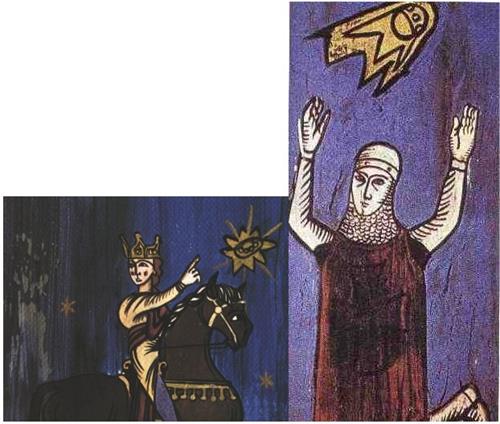 Siriburg Kuşatması<br /><br />Bu görsel bir 12. yüzyıl el yazması olan ‘Annales Laurissenses’te (tarihi ve din olaylar hakkında bir kitap) kaleme alınan Sigiburg kuşatması sırasında iki Fransız şövalyesinin 776 yılında gördükleri uçan cisimleri tasvir etmekte. Kitaptaki bilgiye göre Saksonlar Fransızları Siriburg’da kıskıvrak kuşatırlar. <br /><br />Aniden gökte iki büyük dönen kalkanlar(!) görülür. Bu olayı anlatan çizimler, her ne kadar düzmece olarak tanımlansa da, Siriburg kuşatmasında daha iki tarafın da birbirine bir ok bile atmadan, nedense(!) korkarak kaçtığı ve savaşın başlamadan bittiği bilinmektedir.