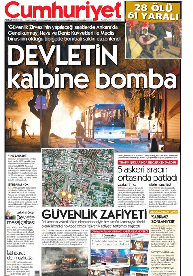 Ankara’daki hain saldırı gazete manşetlerinde Son Dakika Haberleri