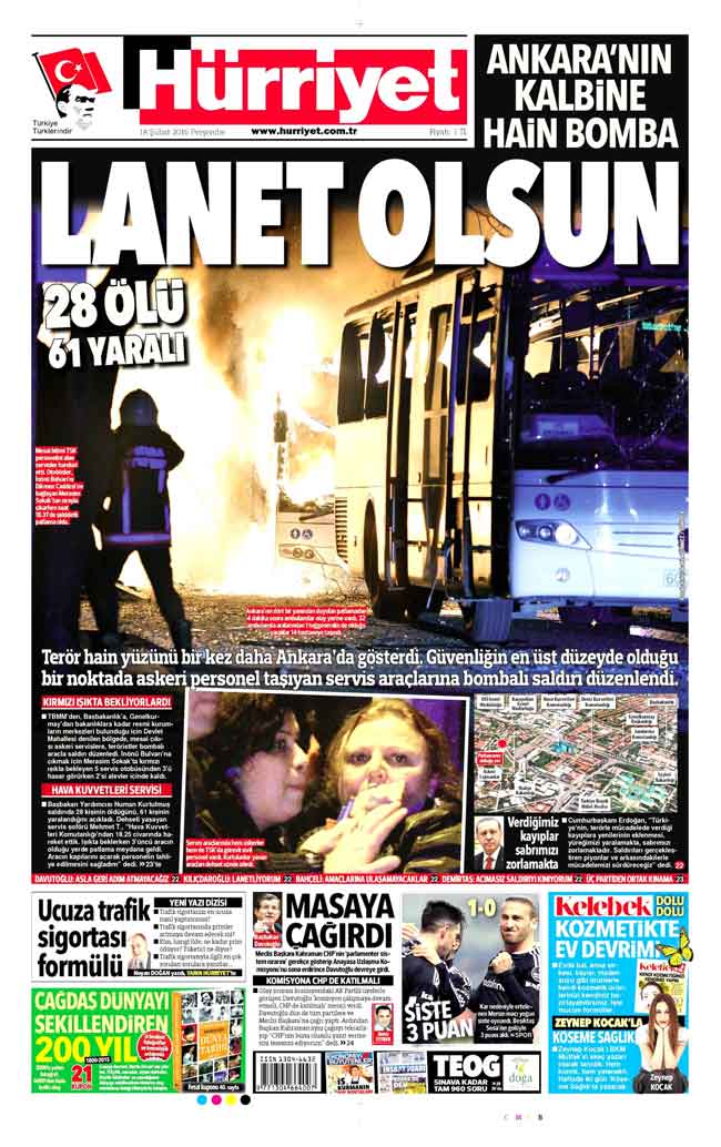 Ankara’daki hain saldırı gazete manşetlerinde Son Dakika Haberleri