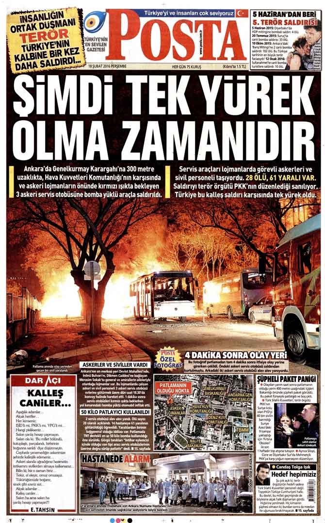 Ankara’daki hain saldırı gazete manşetlerinde Son Dakika Haberleri