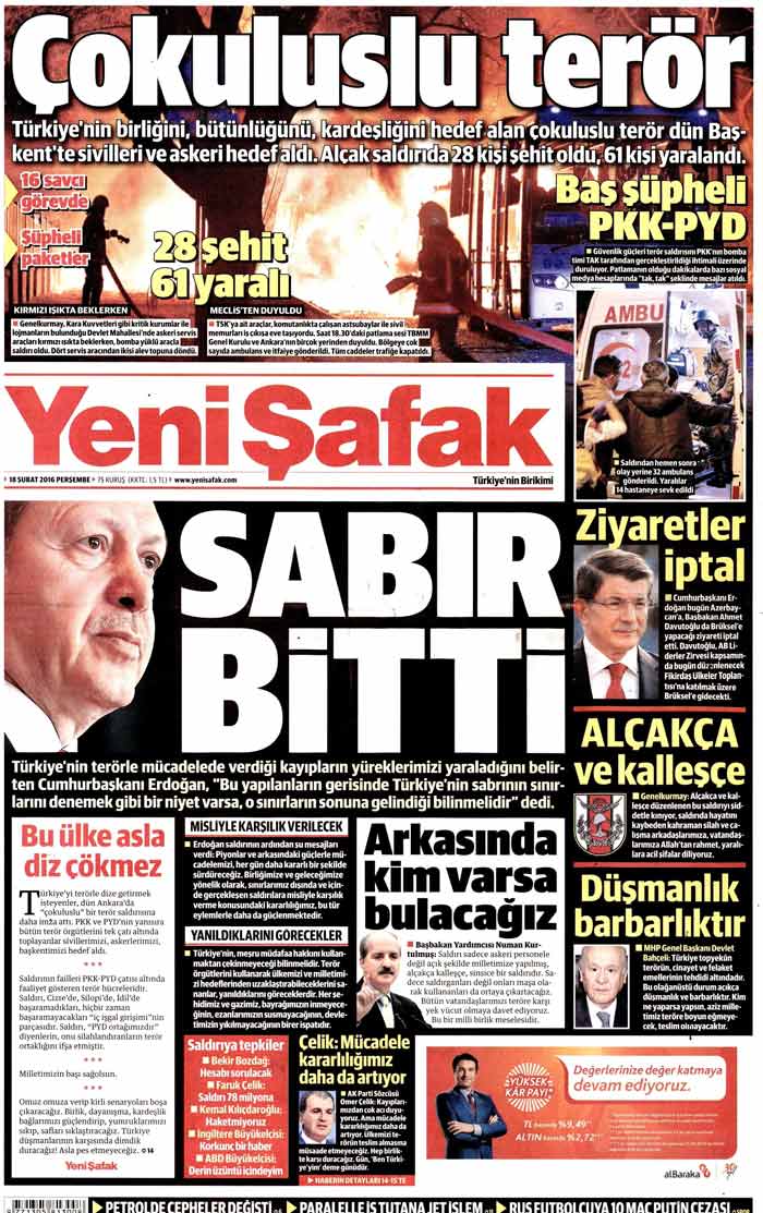 Ankara’daki hain saldırı gazete manşetlerinde Son Dakika Haberleri