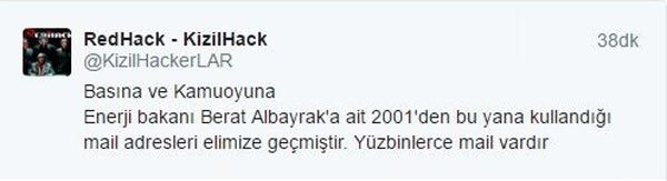 RedHack zegt dat ze alle mails van Albayrak hebben, startend vanaf 2001