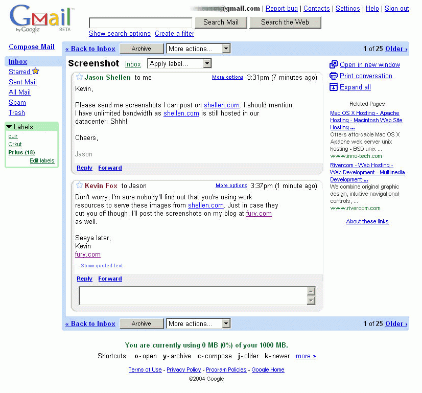 1 Nisan 2004'te şirket e-posta servisi Gmail'i hizmete soktu.