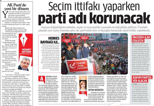 Star Gazetesi seçimlerde kurulacak ittifak konulu haberine yarım sayfa yer verdi.