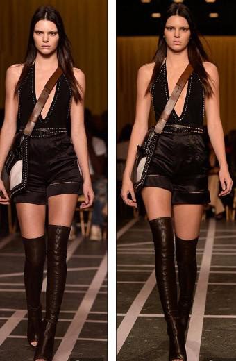 Siyah dantel bir tulumla geceye katılan Kim Kardashian, model olan küçük kardeşi Kendall Jenner'a destek oldu.