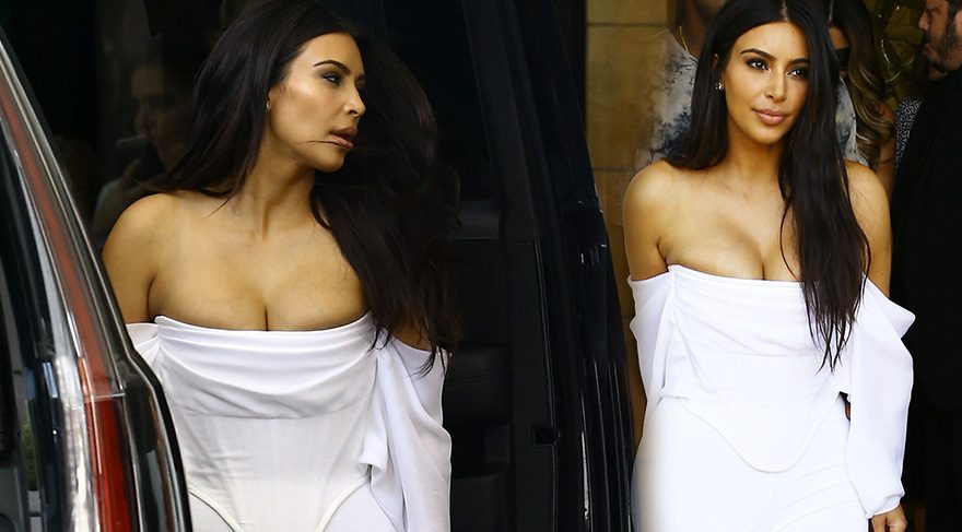 Kim Kardashian beyaz kıyafetiyle yürek hoplattı