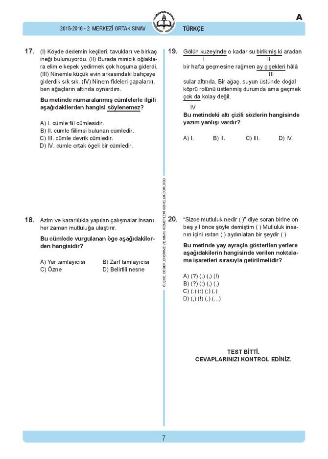 Teog Turkce Sorulari Ve Cevaplari Teog 2016 Da Iptal Olan Turkce Sorusu Hangisi Sozcu Gazetesi