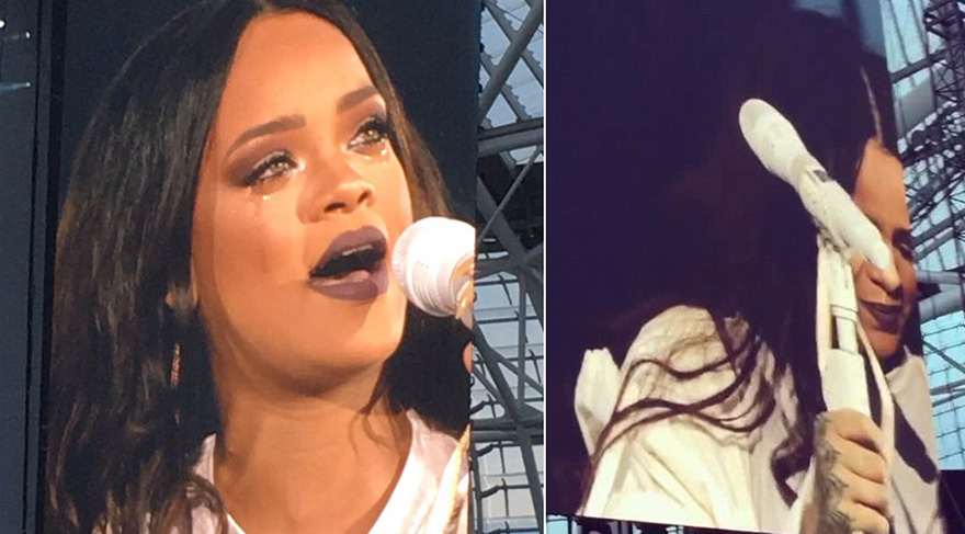 Rihanna konserde ağladı