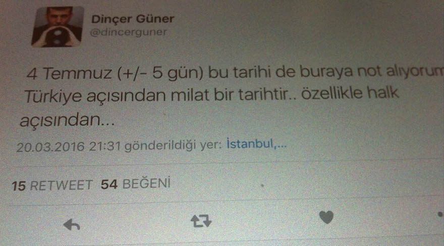 15 Temmuz Cuma günü 21:30 civarı İstanbul'da Boğaziçi Köprüsü'nün tek yönlü bir şekilde askerler tarafından trafiğe kapatılması ile başlayan “Kalkışma” hareketi ile çok zor bir gece geçirdik. Ülke olarak üzüldük, yıprandık, endişelendik. Memleketini seven her vatandaş gibi bu girişim beni de ziyadesiyle üzdü.