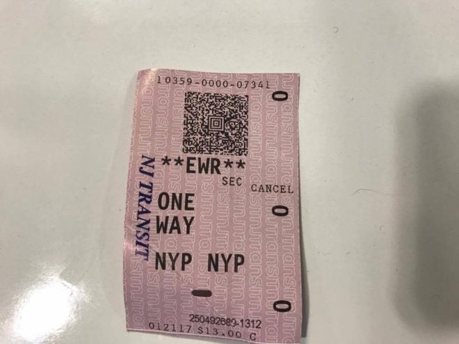 Newark - Penn Station arası kullanılan bilet