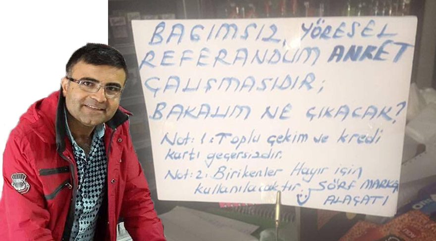 Alaçatılı market sahibinden eğlenceli referandum anketi