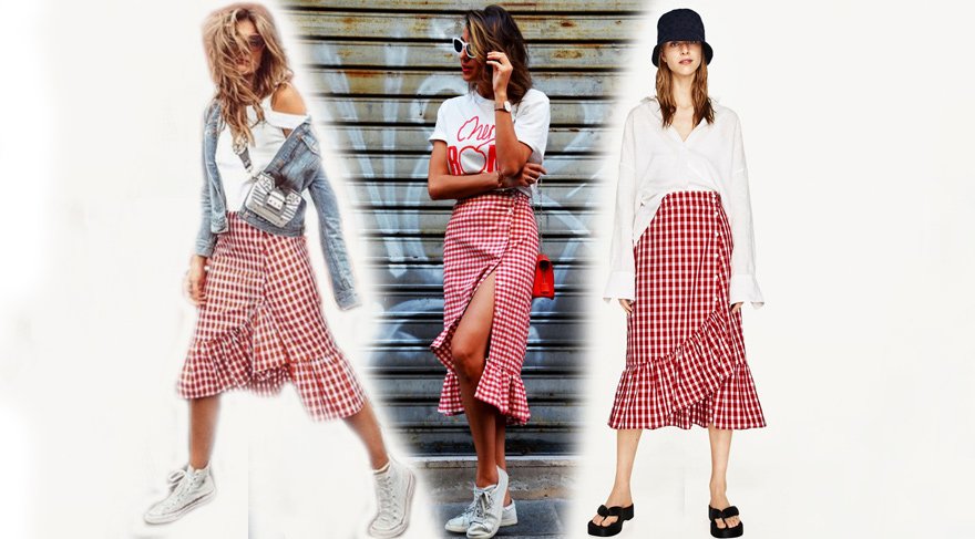 Kadınlar, Gingham yani damalı eteğe takılmış durumda!