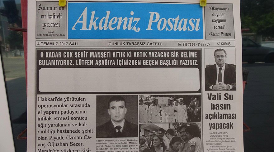 Şehit haberine başlık bulamadı, manşeti boş yayınlandı