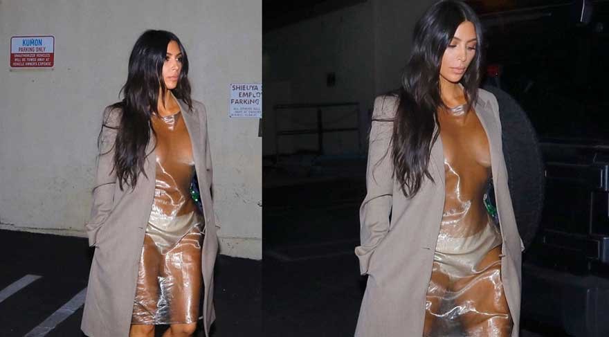 Kim Kardashian giydiği plastik elbise ile şok etti