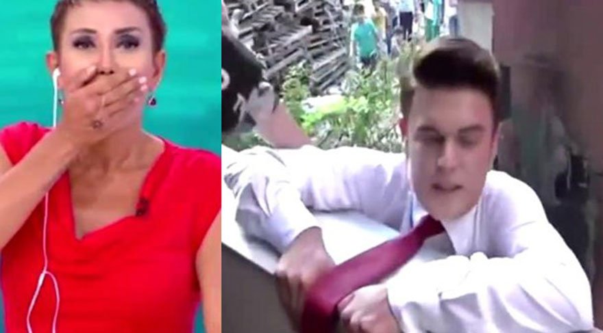 Serap Paköz’ün canlı yayınında balkondan aşağıya sarktı