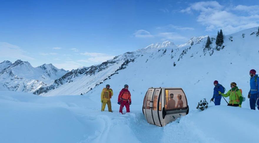 Eski teleferik kabinlerinden yapılan mobil saunalar
