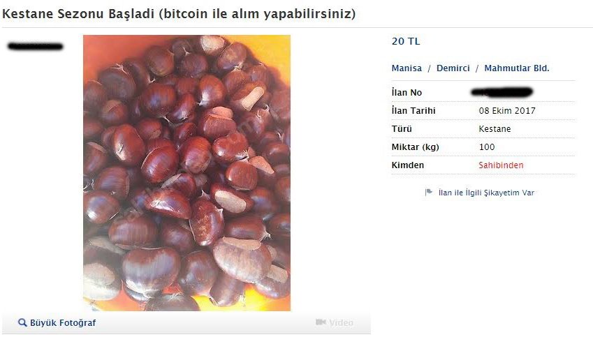 Bitcoin’le kestane satışı
