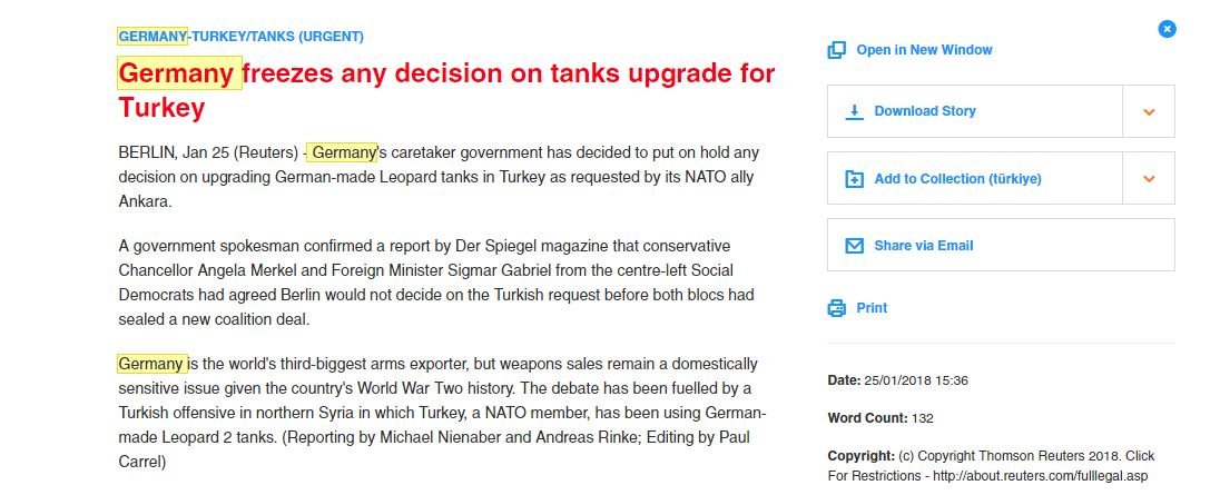 Reuters'ın 'acil' koduyla geçtiği haberde Alman hükümet sözcüsünün iddiayı doğruladığı belirtildi.