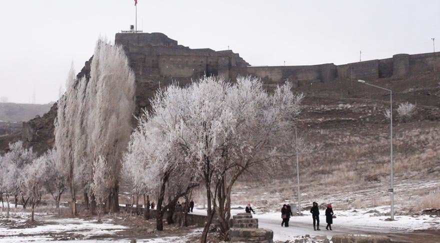 Kars’ta ağaçlar kırağı tuttu