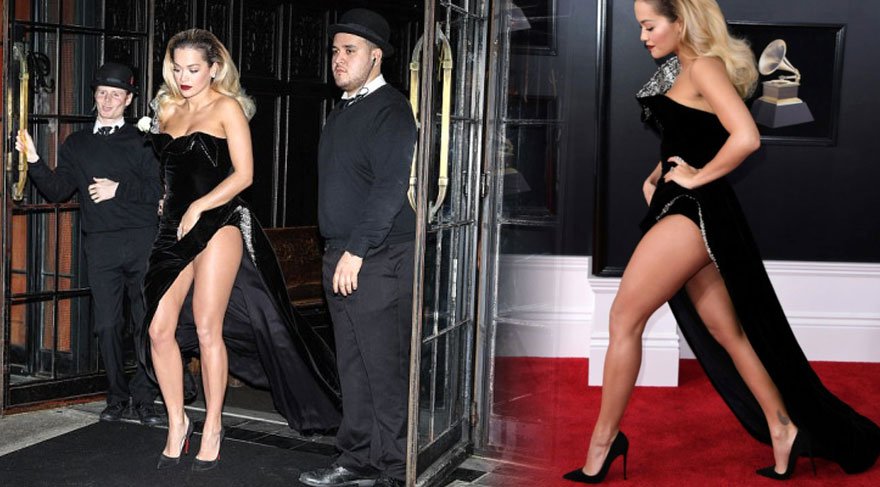 Rita Ora, derin yırtmaçlı kıyafetiyle yürümekte zorlandı!