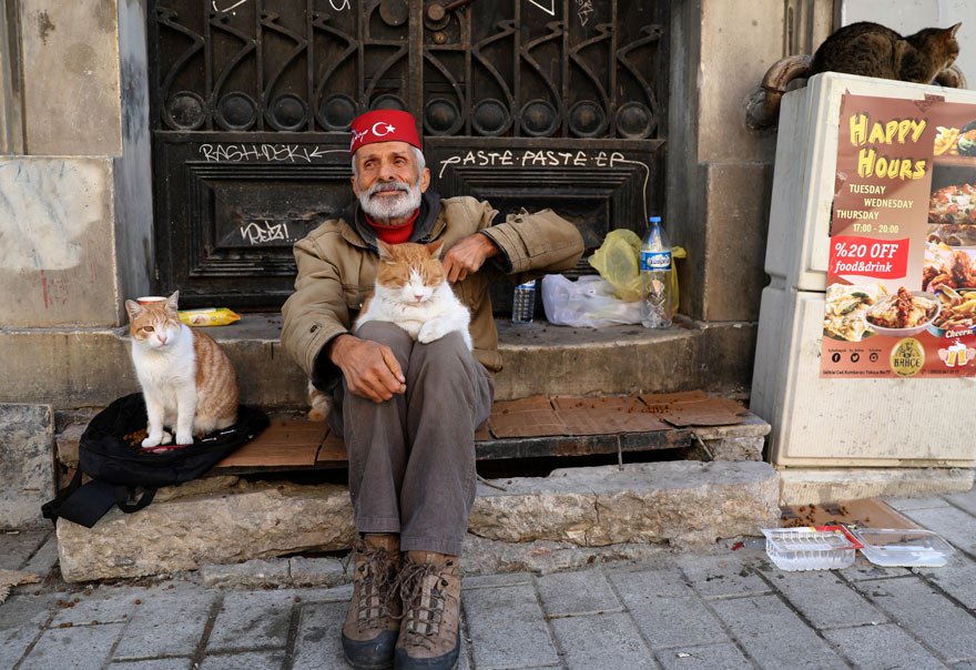 İstiklal Caddesi'nin “kedili amcası” ajansın dikkatini çekti