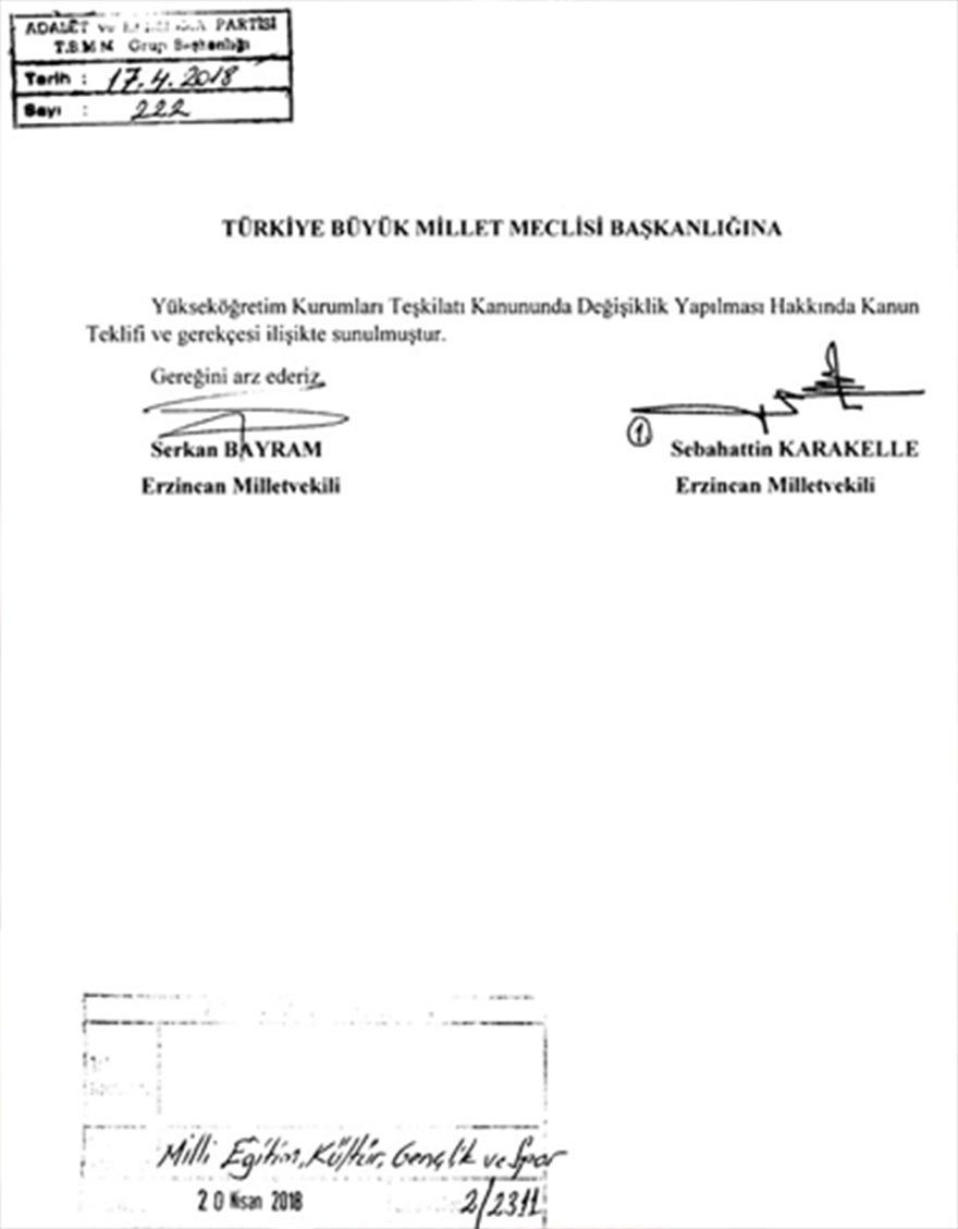 TBMM'ye verilen kanun tasarısı. 