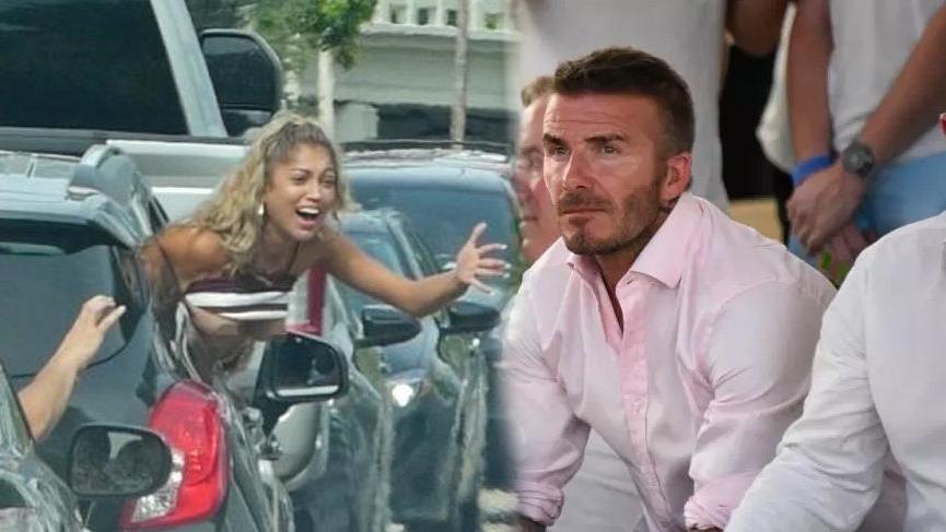 David Beckham’ı görünce göğüslerini açtı!