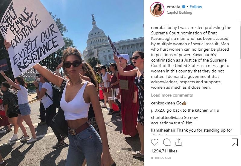 Instagram'da milyonlarca takipçisi olan Emily Ratajkowski, sosyal medyada gözaltına alındığını bir fotoğrafla duyurdu.