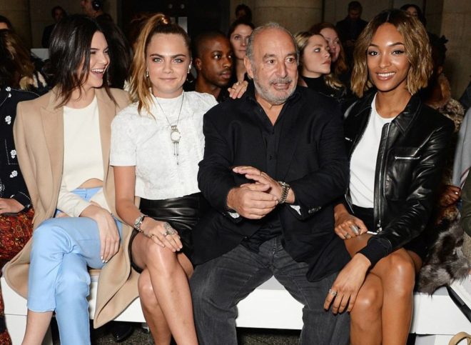 Green, Topshop etkinliğinde ünlü modeller Kendall Jenner, Cara Delevingne ve jourdan Dunn'la beraber.