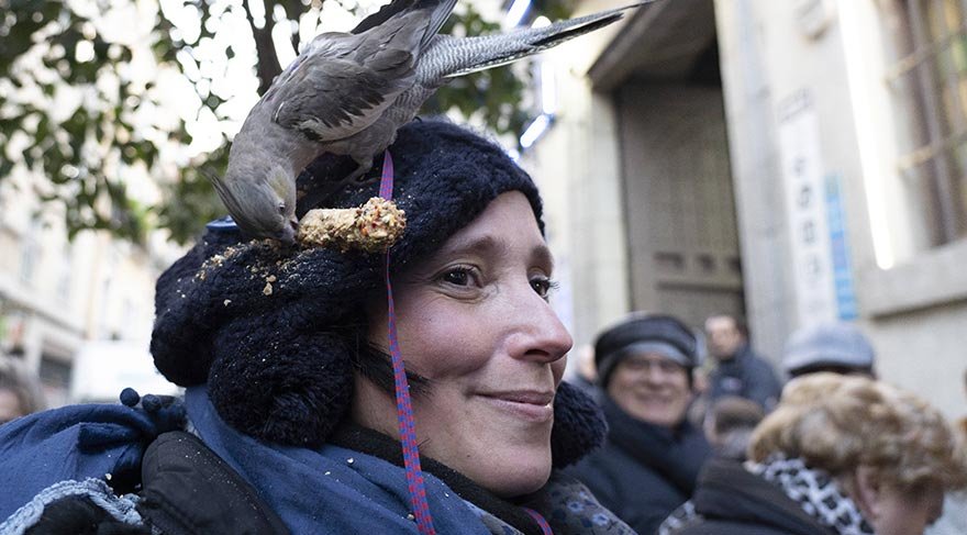 Sadece kedi ve köpekler değil, koyun, papağan, at gibi çeşitli hayvanlarını getirenler, hayvanlarının üzerine kilise önündeki rahip tarafından kutsal su serptiriyor.
