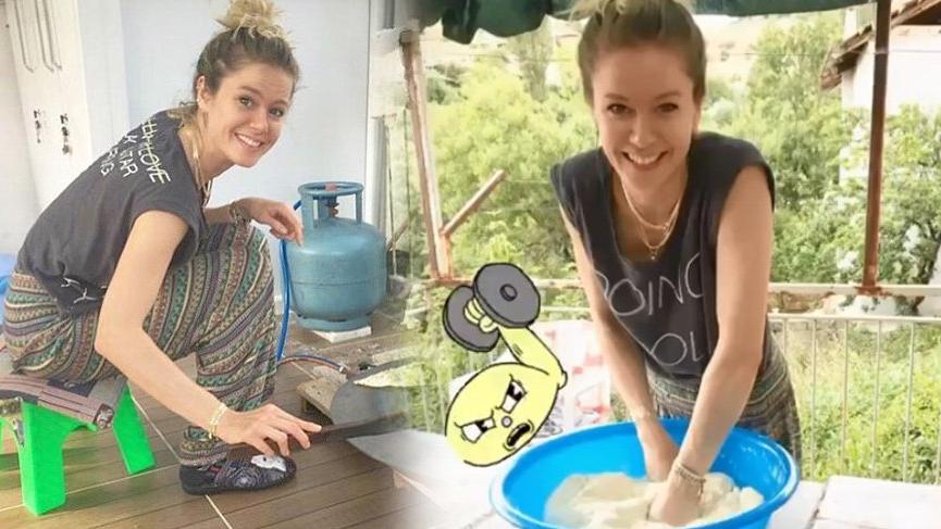 Burcu Biricik hamur yoğurdu, gözleme yaptı