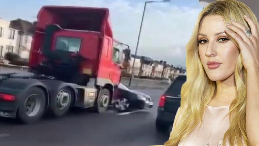 TIR önünde aracı ile sürüklenen adamı ünlü şarkıcı Ellie Goulding kurtardı