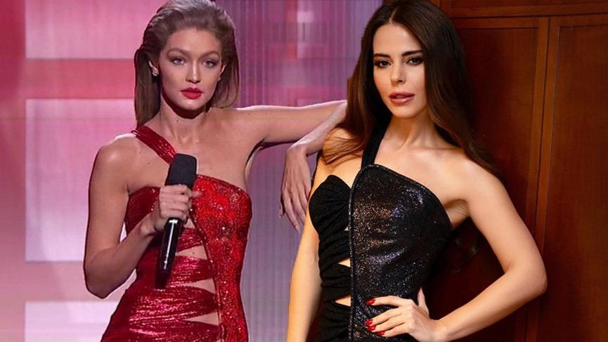 Simge Sağın, Gigi Hadid’in 2016’da giydiği elbisenin birebir aynısını giyerek sahneye çıktı