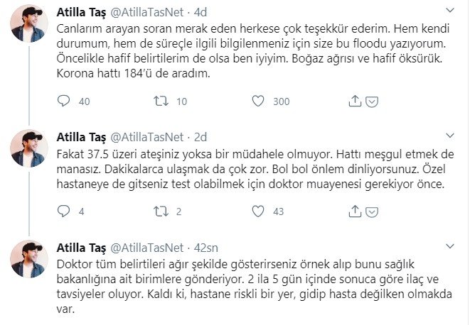 Atilla Taş’tan endişelendiren koronavirüsü mesajları: Büyük olasılıkla hastayım - Resim : 2