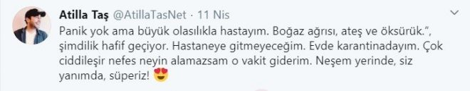 Atilla Taş’tan endişelendiren koronavirüsü mesajları: Büyük olasılıkla hastayım - Resim : 1