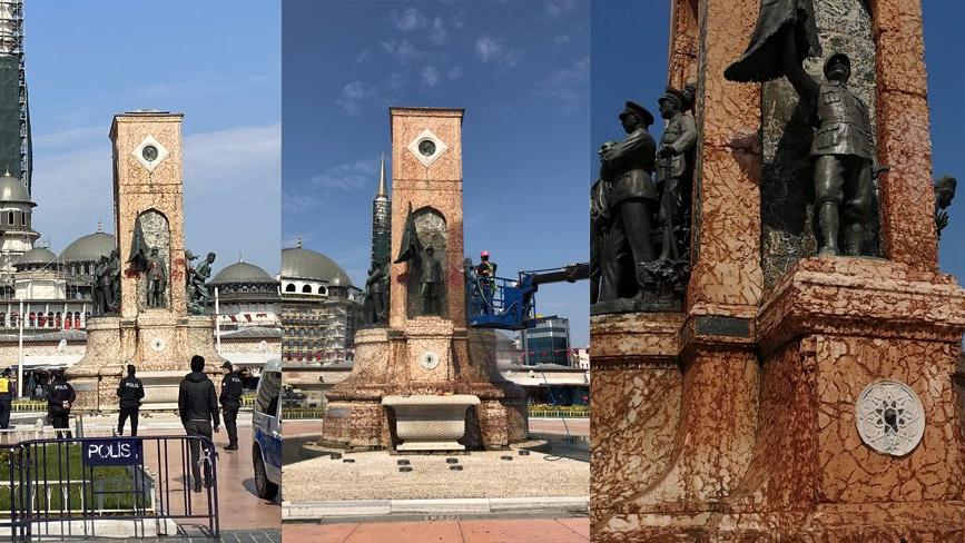 Taksim Cumhuriyet Anıtı’na yazı yazan şüpheli yakalandı