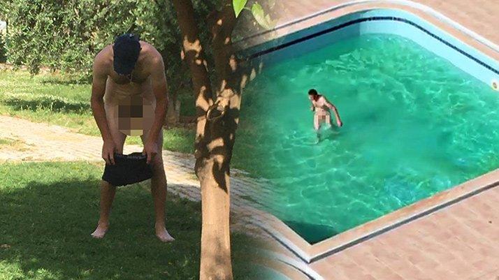 Alkollü Rus turist çırılçıplak havuza girdi