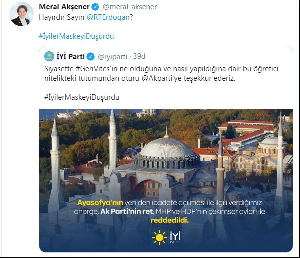 Meral Akşener’den Ayasofya çıkışı...
