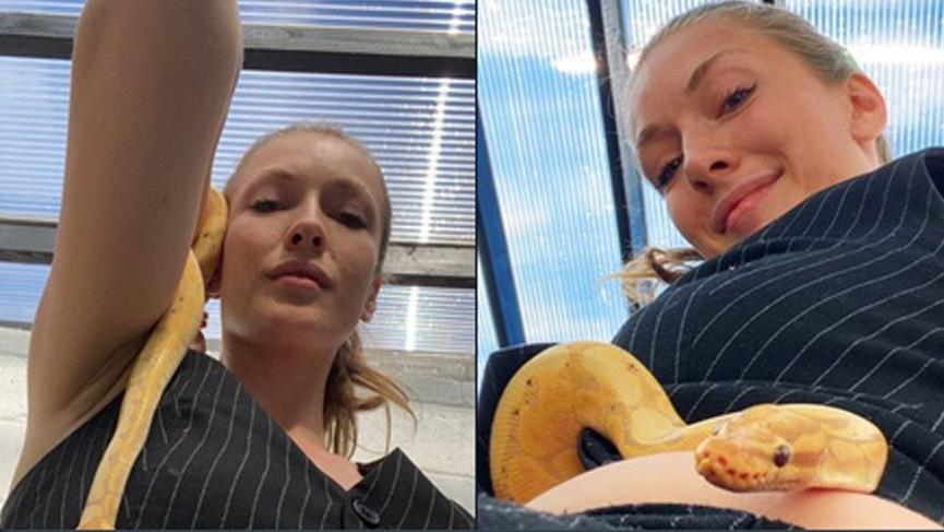Yasemin Allen pitonunu vücudunda gezdirdi!