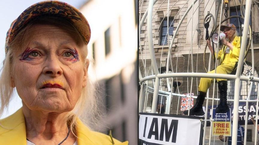 Vivienne Westwood, Wikileaks’in kurucusu Julian Assange için kuş kafesli eylem yaptı