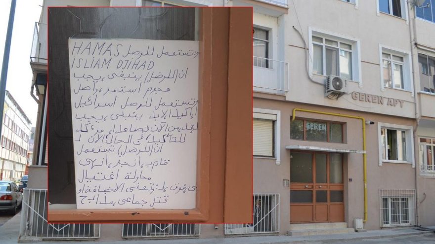 Apartmana asılan ‘Hamas ve İslami Cihat’ yazısı, kentte korkuya neden oldu