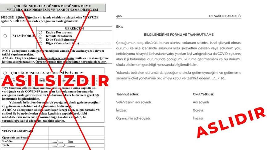 Milli Eğitim Bakanlığı formun aslını paylaşarak velileri uyardı