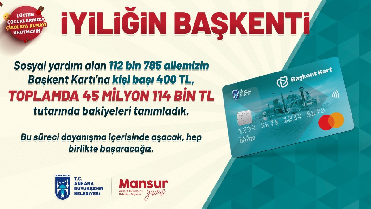 Mansur Yavaş, tam kapanma öncesi 112 bin ailenin hesabına 45 milyon liralık destek sağladı
