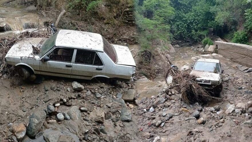 Sele kapılan otomobil 2 kilometre uzakta bulundu