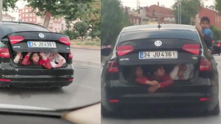 Çocukların otomobil bagajında tehlikeli yolculuğu