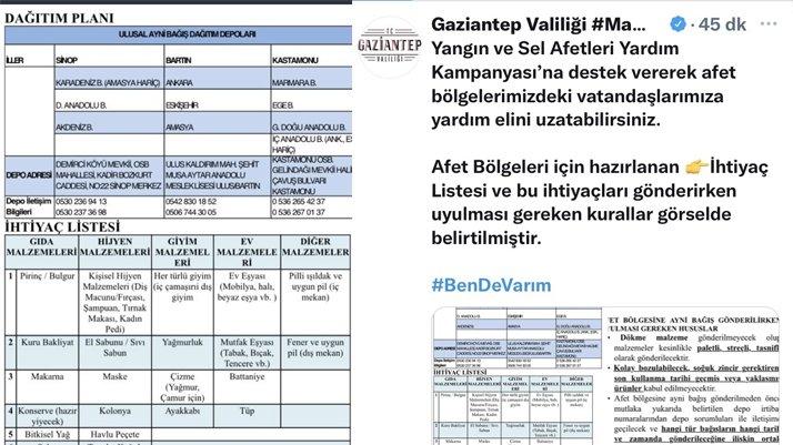Gaziantep Valiliği duyurdu: Afetzedeler bu malzemeleri bekliyor