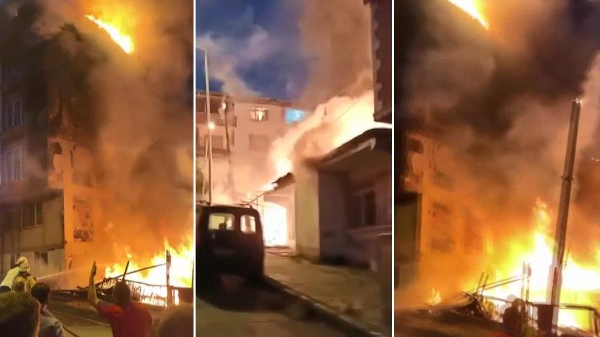 Gecekondu alev topuna döndü, yangın yan binanın çatısına sıçradı