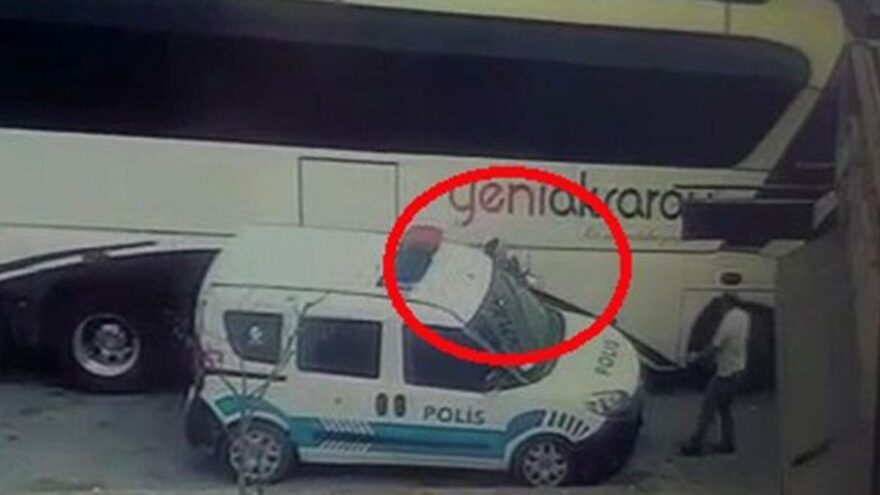 Polis memuru otobüs ile ekip otosu arasında sıkıştı